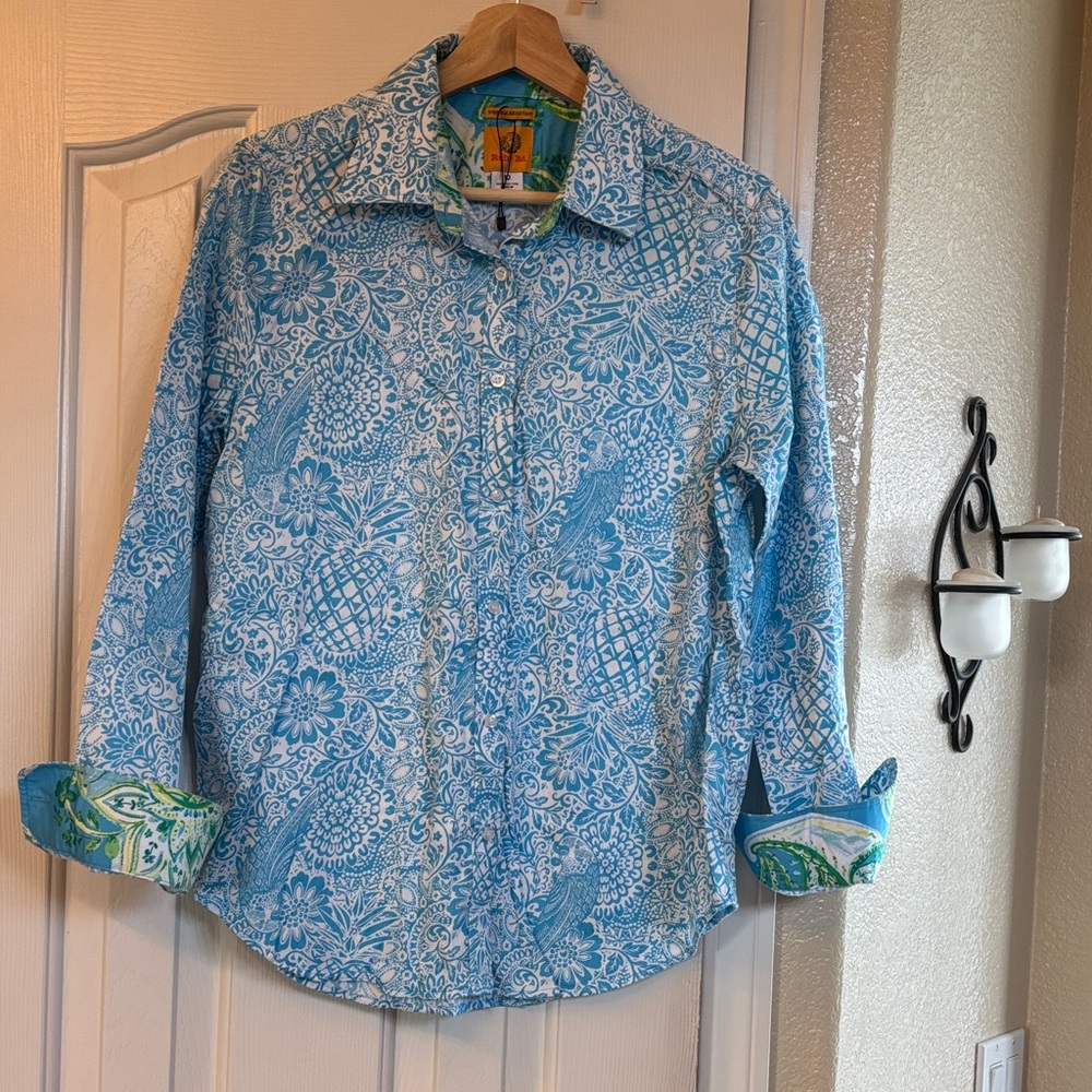 Ruby Rd. Light Blue Paisley Wrinkle Resistant Shirt